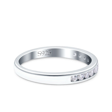 Channel Half Eternity Ring Wedding Band Round Pave Simulated CZ 925 Sterling Silver (3mm)